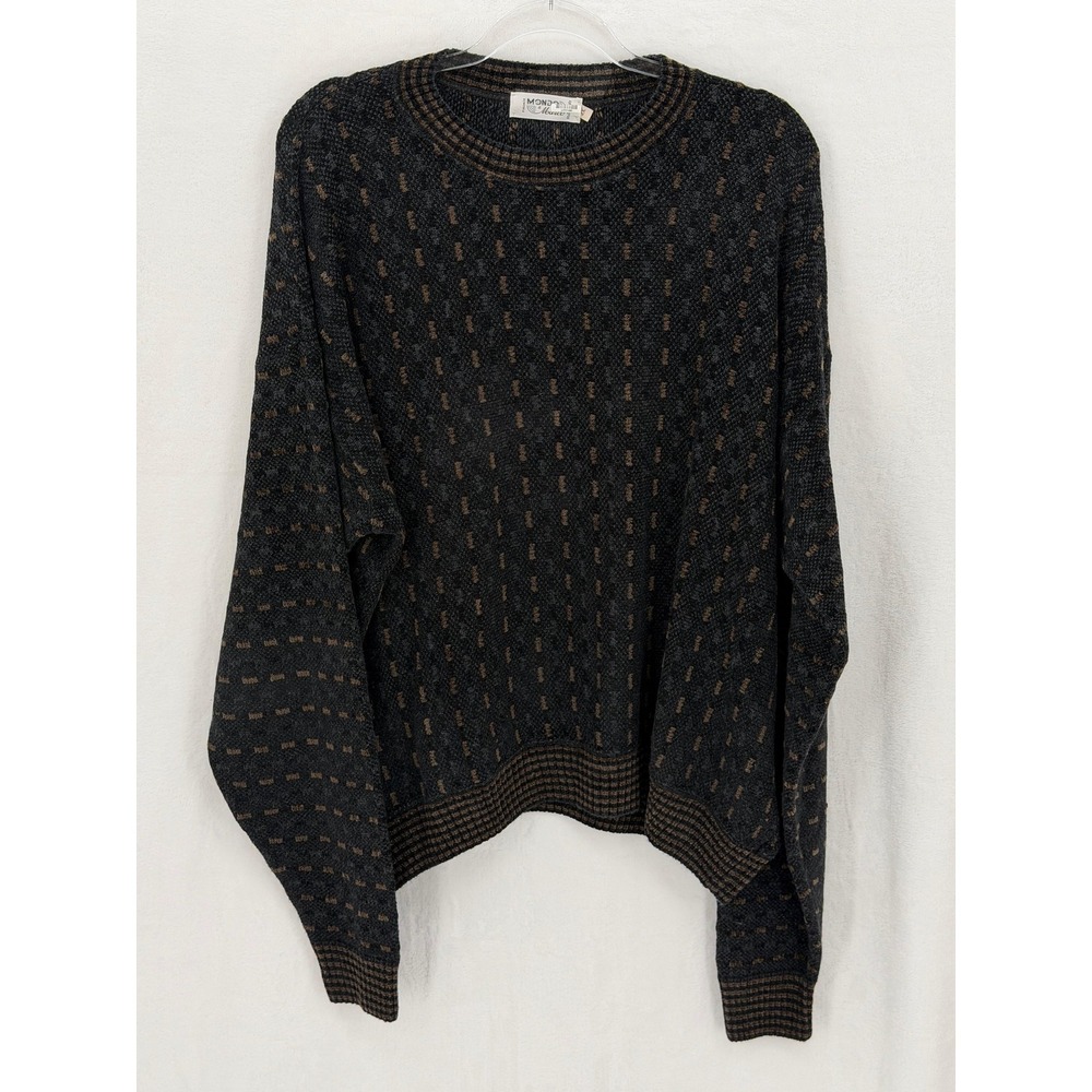 Vintage Mondo di Marco Sweater Mens 2X Black Gray Wool Italy‎ Pullover Grandpa